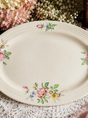 Vintage Cronin China COI19 Floral Spray Oval Serving Platter 13" Pink Wild Roses